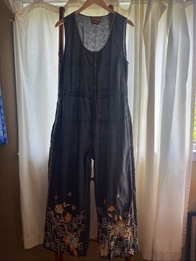 Johnny Was Gray Embroidered Wide-Leg Jumpsuit